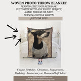 Unique Gift Idea, Personalized Dog Photo Blanket, Cat Photo Blanket, Pet Photo Blanket - Custom Pet Photo Picture Woven Throw Blanket, Pet Name, Memorial, Dog Loss, Cat Loss, Cat Gift, Photo Blanket, Woven Cotton Blanket, Gift, Made in the USA.