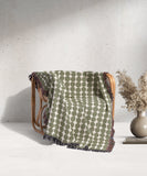 Mid Century Modern Moss Green Dots Cotton Woven Throw Blanket