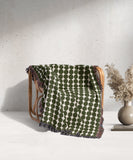Mid Century Modern Boho Pine Green Dots Cotton Woven Throw Blanket