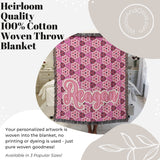 Pink Floral Roses Personalized Cotton Woven Throw Blanket