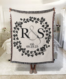 Monogram Wreath Personalized Cotton Anniversary Woven Throw Blanket