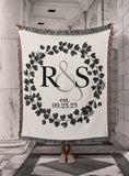 Monogram Wreath Personalized Cotton Anniversary Woven Throw Blanket