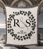 Monogram Wreath Personalized Cotton Anniversary Woven Throw Blanket