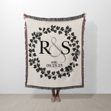 Monogram Wreath Personalized Cotton Anniversary Woven Throw Blanket