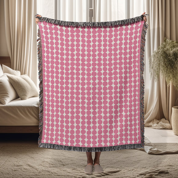 Mid Century Modern Pink Dots Cotton Woven Throw Blanket