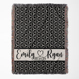 Joined Heart Names Personalized Cotton Anniversary Woven Throw Blanket