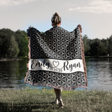 Joined Heart Names Personalized Cotton Anniversary Woven Throw Blanket
