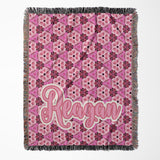 Pink Floral Roses Personalized Cotton Woven Throw Blanket