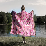 Pink Floral Roses Personalized Cotton Woven Throw Blanket