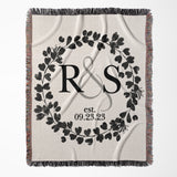Monogram Wreath Personalized Cotton Anniversary Woven Throw Blanket