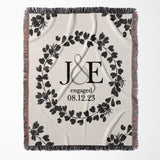 Monogram Initials Wreath Personalized Engagement Woven Throw Blanket