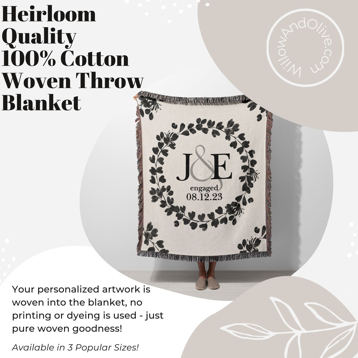 Personalized Engagement Date Couples Initials Woven Throw Blanket ...