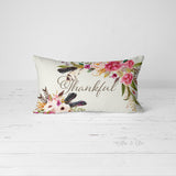 Decorative Lumbar Throw Pillow - Thankful Florals & Feathers