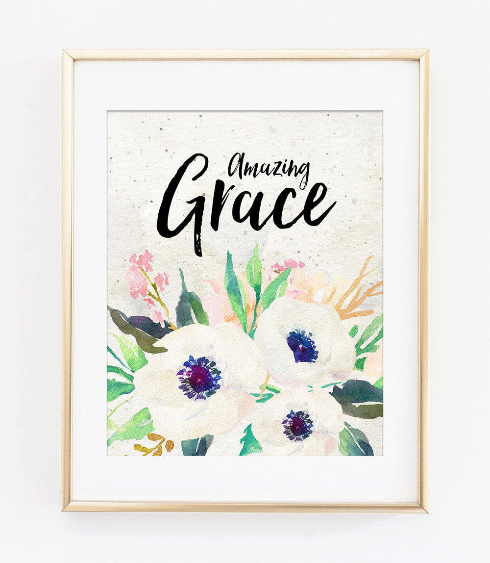 Amazing Grace Stencil Verse Gold Frame Matted 12