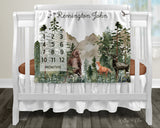 Woodland Animals Mountain Theme Milestone Blanket | Personalized Baby Boy Blanket