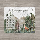 Woodland Animals Mountain Theme Milestone Blanket | Personalized Baby Boy Blanket
