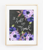 IT IS WELL WITH MY SOUL Bible Verse Art Print in Watercolor Floral