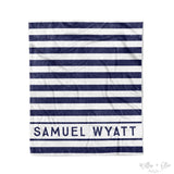 Navy Blue & White Stripe | Personalized Kids Blanket