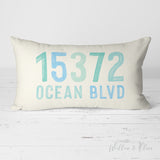 Decorative Lumbar Throw Pillow - Personalized Address Coastal Blues Color