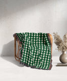 Mid Century Modern Forest Green Dots Cotton Woven Throw Blanket