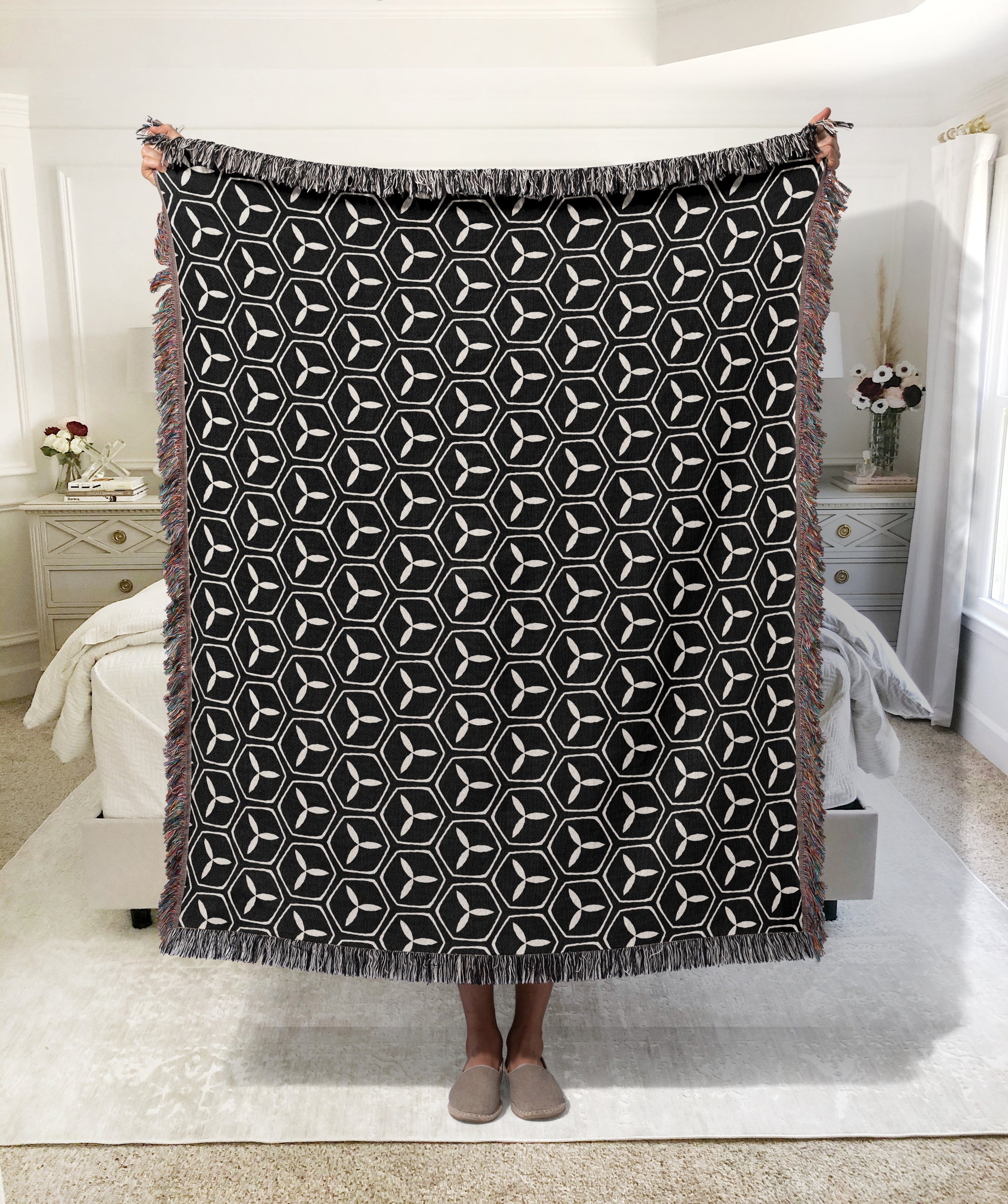 Black And White Throw Blanket - B&w Geode by karismithdesigns - Swirls Marble Stone Geode Geology Throw Blanket with Spoonflower Fabric deals