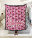 Pink Floral Roses Personalized Cotton Woven Throw Blanket