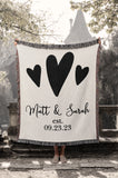 Hearts and Names Personalized Cotton Anniversary Woven Throw Blanket