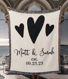 Hearts and Names Personalized Cotton Anniversary Woven Throw Blanket