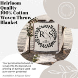 Monogram Wreath Personalized Cotton Anniversary Woven Throw Blanket