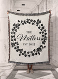 Couples Name Wreath Personalized Cotton Anniversary Woven Throw Blanket