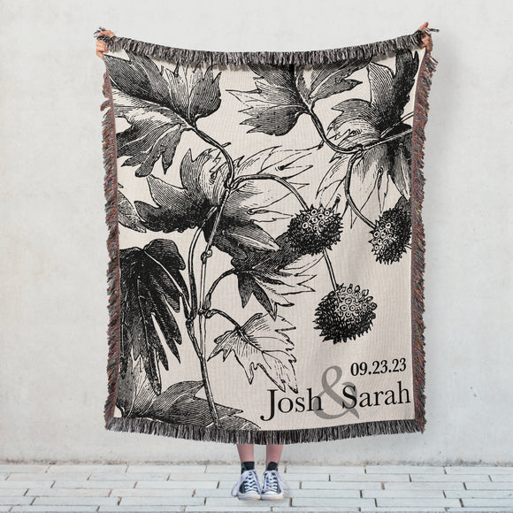 Floral Vines Personalized Cotton Anniversary Woven Throw Blanket