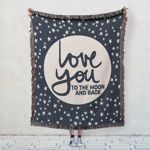I Love You to the Moon and Back Cotton Woven Throw Blanket - Blue Colorway