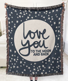 I Love You to the Moon and Back Cotton Woven Throw Blanket - Blue Colorway