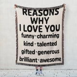 Reasons Why I Love You Personalized Cotton Anniversary Woven Throw Blanket