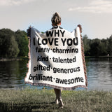 Reasons Why I Love You Custom Woven Blanket, filled with words of your choice.