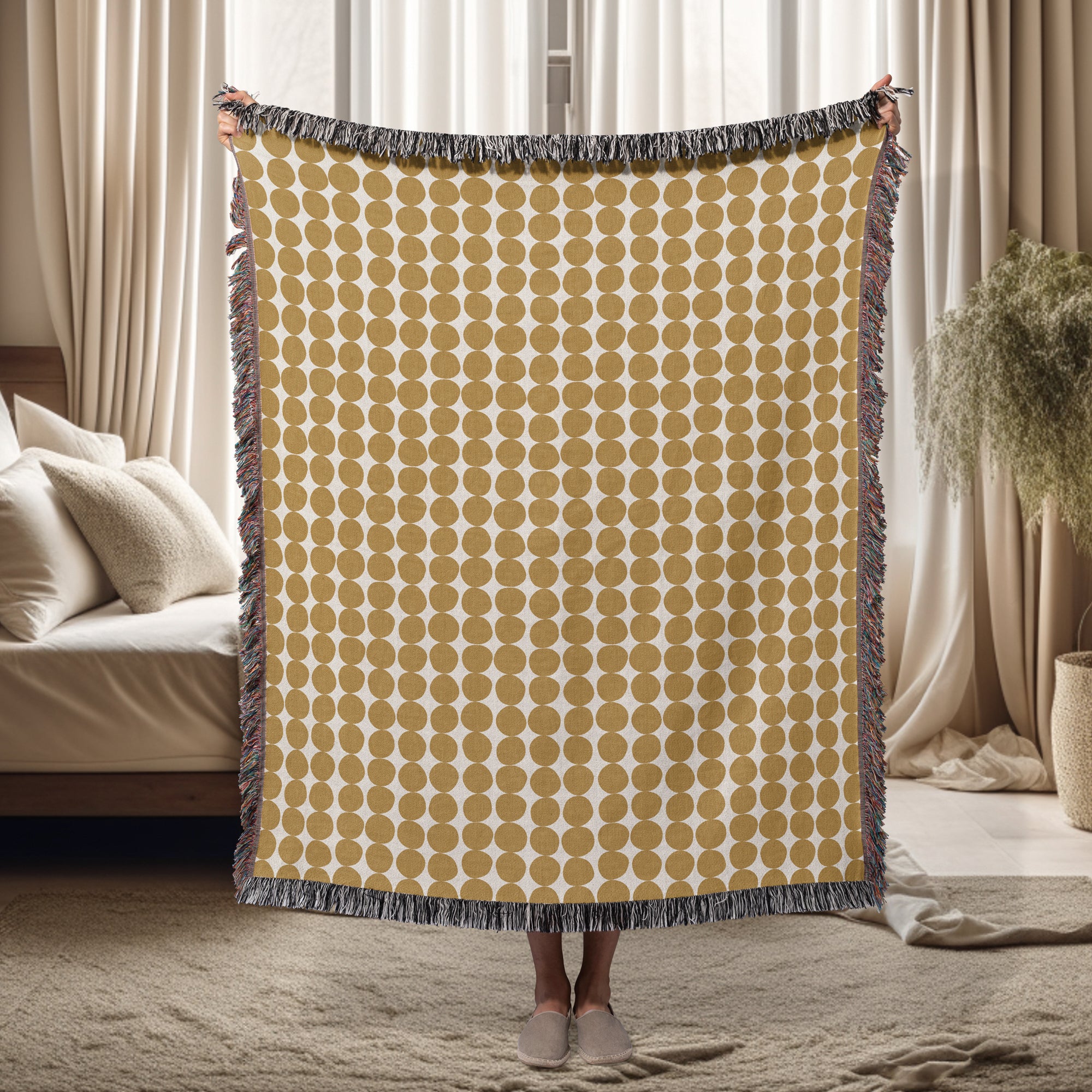 Mid Century Modern Boho Honey Yellow Dots Cotton Woven Throw Blanket –  Willow & Olive