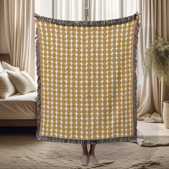 Mid Century Modern Boho Honey Yellow Dots Cotton Woven Throw Blanket