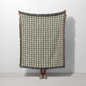 Mid Century Modern Moss Green Dots Cotton Woven Throw Blanket