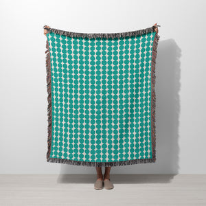 Mid Century Modern Teal Blue Dots Cotton Woven Throw Blanket