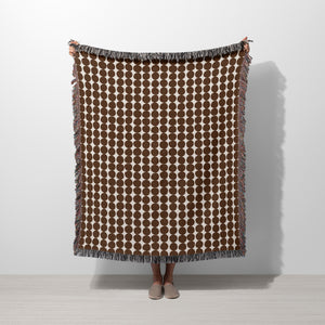 Mid Century Modern Chocolate Brown Dots Cotton Woven Throw Blanket