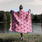 Pink Floral Roses Cotton Woven Throw Blanket
