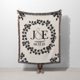 Monogram Initials Wreath Personalized Engagement Woven Throw Blanket