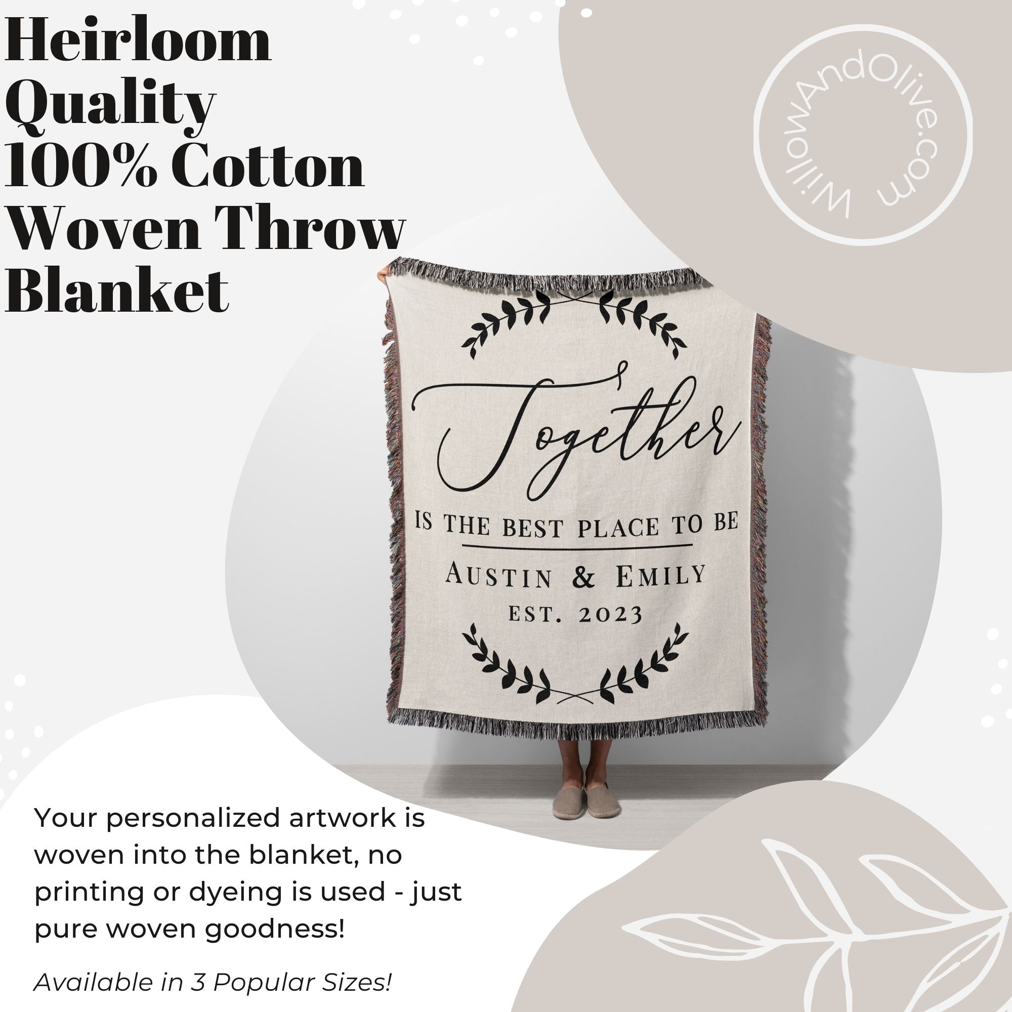 Together is the Best Place to Be Cotton Anniversary Woven Throw Blanket –  Willow \u0026 Olive, image size:2000x2000
