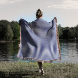 Navy Stripe Organic Cotton Woven Throw Blanket