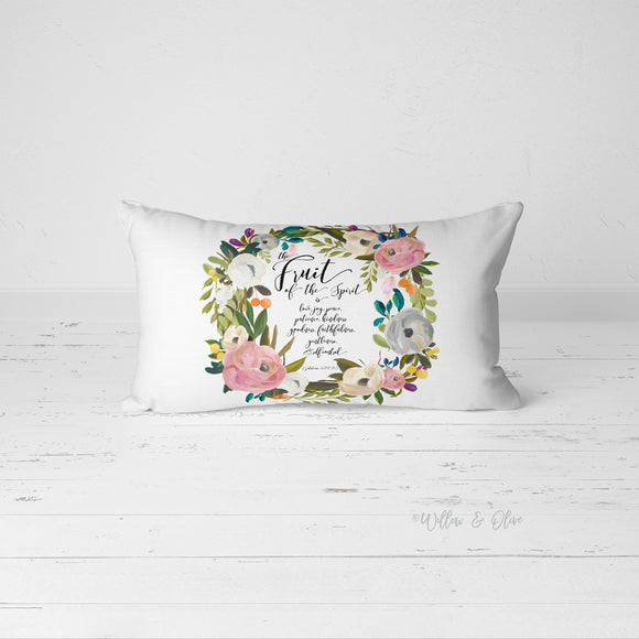 Decorative Lumbar Throw Pillow - Fruit of the Spirit Wreath - pink