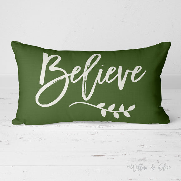 Decorative Lumbar Throw Pillow - Believe (pine green)