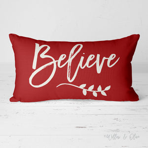 Decorative Lumbar Throw Pillow - Believe (red)