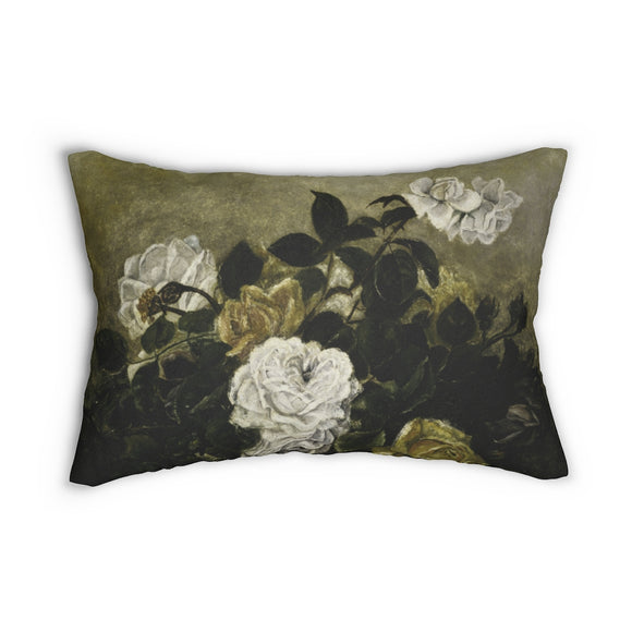 Decorative Lumbar Throw Pillow - Vintage Still Life with Roses #101