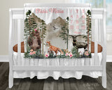 Floral Woodland Animals Mountain Theme Milestone Blanket | Personalized Baby Girl Blanket