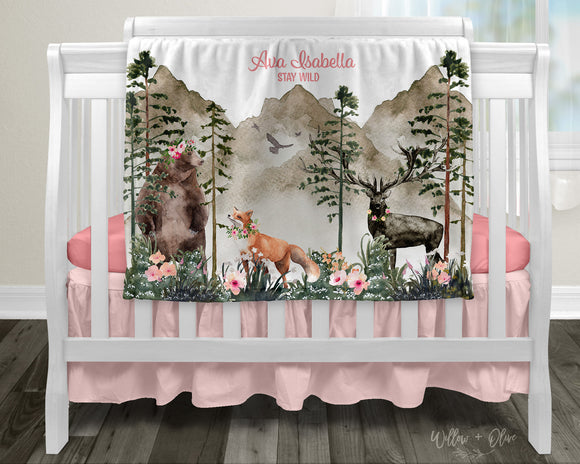 Woodland Animals Floral | Personalized Kids Blanket